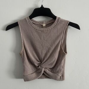 Sleeveless Knot-Front Ribbed Tank Top - Mauve